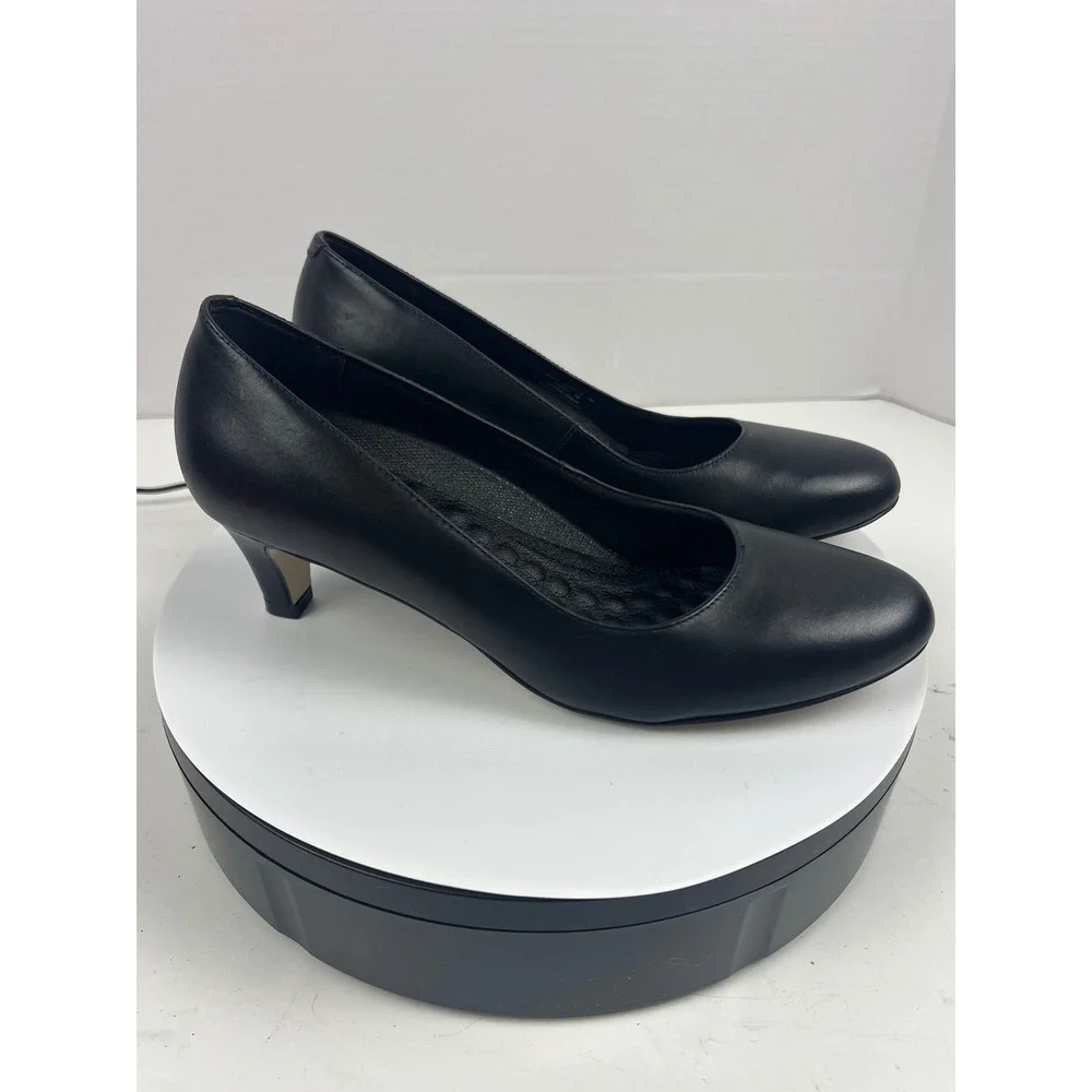 R2‎ Hommerson Womens Black Leather Kitten Pumps 9M Arch Support Comfort Heel